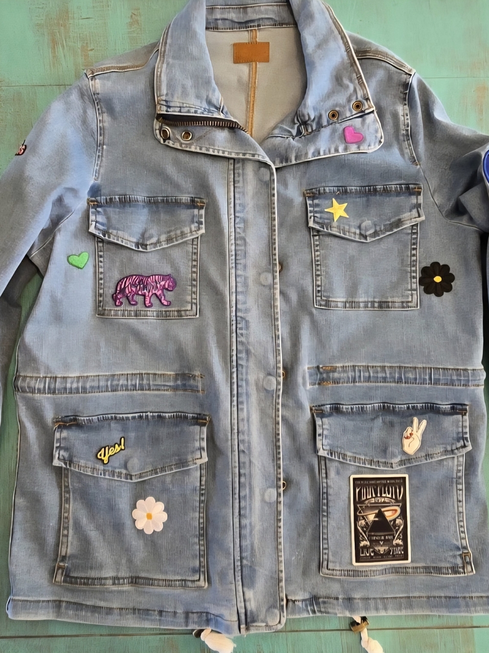 Judy Blue Custom Made Patched Light Wash Denim Jacket